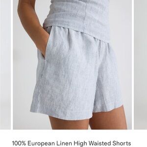 Quince Women's Light Blue Striped 100% Linen Shorts medium